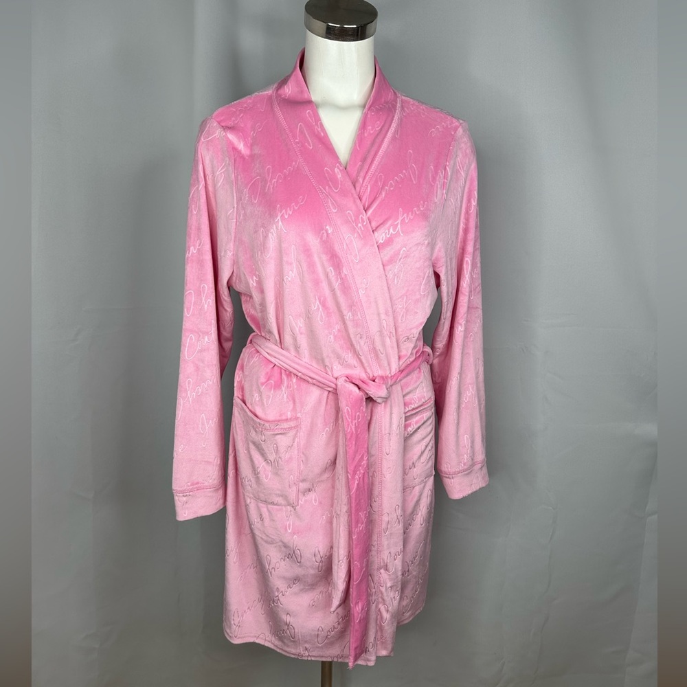 Juicy Couture Soft Cuddly Barbie Pink Plush Signature Belted Robes L/XL